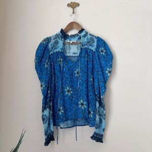 Love The Label Cosette Puff Sleeve Cotton Blouse XS Miriam Blue